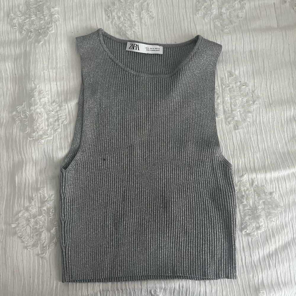 Zara Gray Ribbed Tank Top